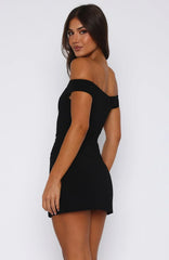 Private Planes Off Shoulder Mini Dress Black