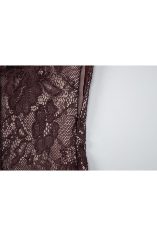 Halter Brown Lace Column Long Dress