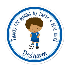 African American Soccer Player Personalized Sticker Birthday Stickers - INKtropolis