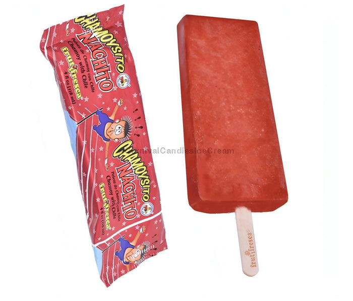 Chamoysito Natural Fruit Bar Ice Cream pack and bar on a stick, perfect for a tasty bulk ice cream snack.