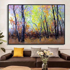 Experience the Beauty of Fall with Autumn Forest Art Wall Poster - Hand-painted on Canvas