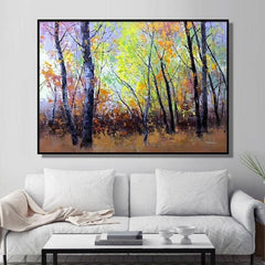 Experience the Beauty of Fall with Autumn Forest Art Wall Poster - Hand-painted on Canvas