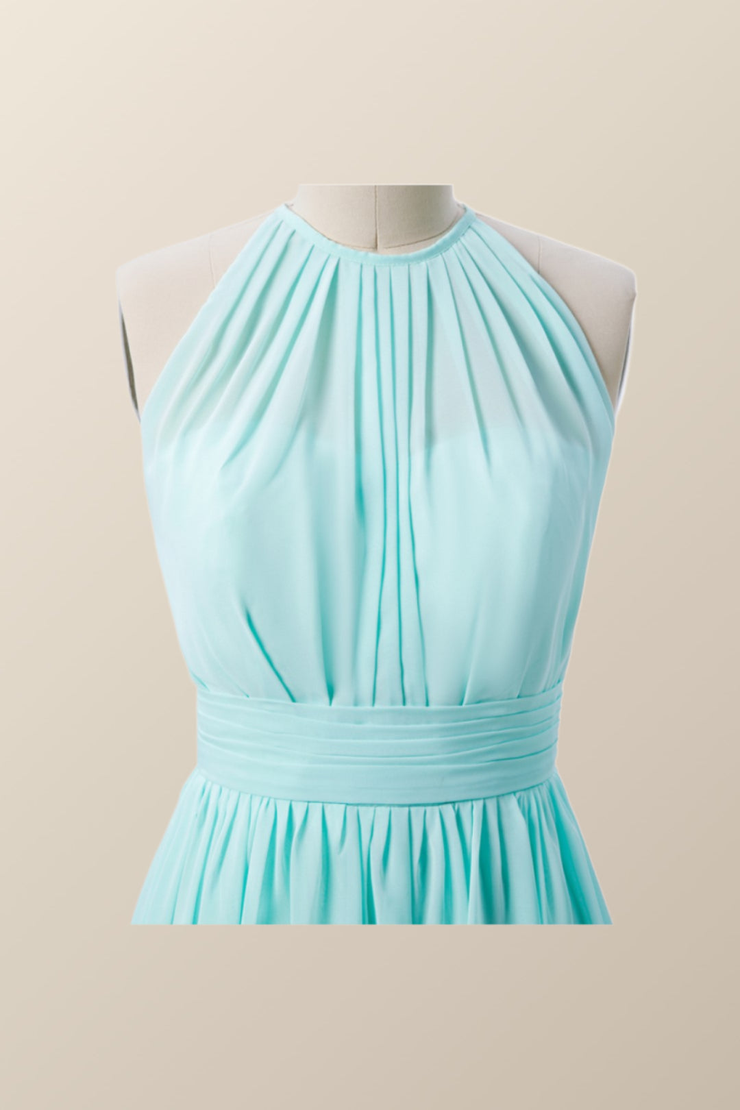 Halter Blue Chiffon Long Bridesmaid Dress