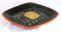 Glazed Oley Valley Pottery Pa Redware Moravian Style Square Plate House & People