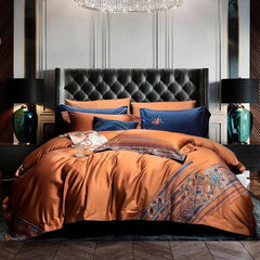 Golden Embroidery Egyptian Cotton Bedding Set - Vintage & Luxurious Style