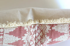 Rose Embroidered Schumacher Pillow Cover with Cream Fringe - Annabel Bleu