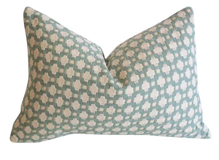 Sale: Schumacher Betwixt 12x18” Seafoam and Light Beige Pillow Cover