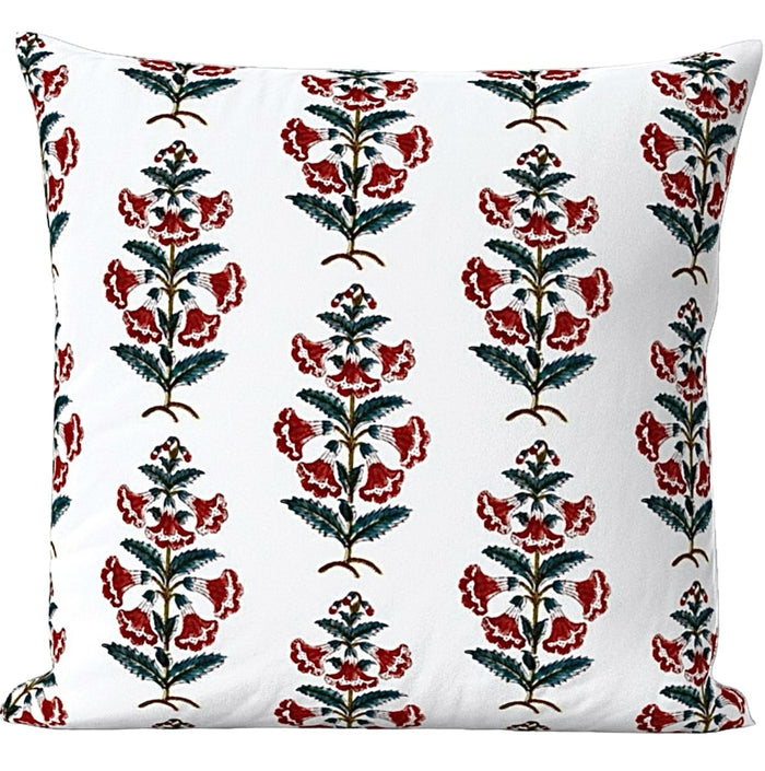 Spruce Berry Petunia Block Printed Canvas Pillow Cover: Available in 10 Sizes - Annabel Bleu