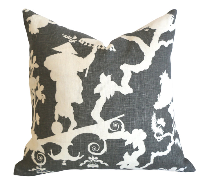 10 Sizes Available: SHANTUNG SILHOUETTE, Smoke / Schumacher Pillow Cover - Annabel Bleu
