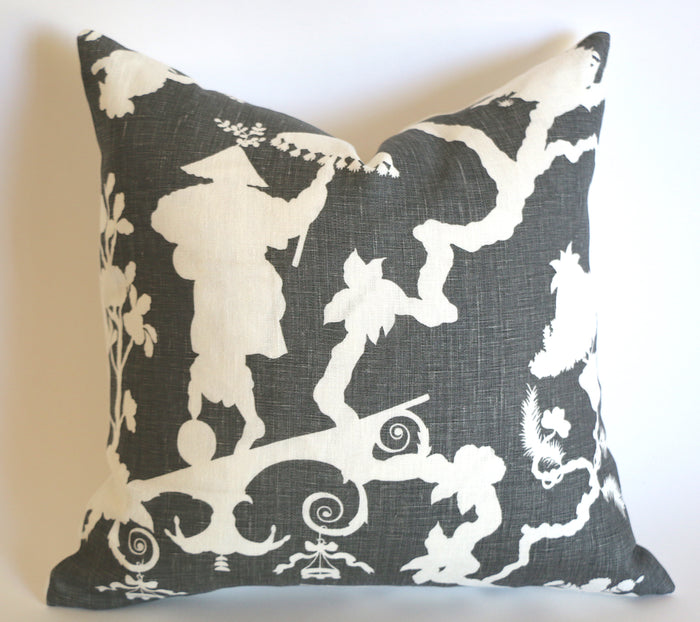 10 Sizes Available: SHANTUNG SILHOUETTE, Smoke / Schumacher Pillow Cover - Annabel Bleu