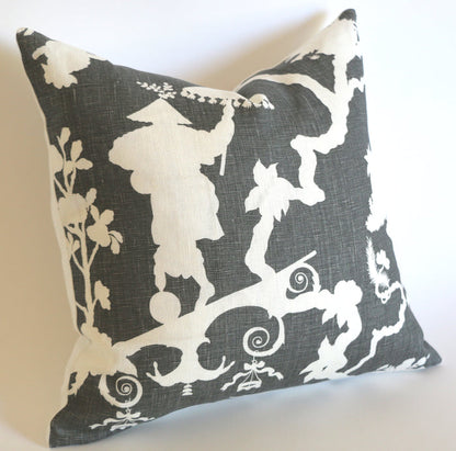 10 Sizes Available: SHANTUNG SILHOUETTE, Smoke / Schumacher Pillow Cover - Annabel Bleu