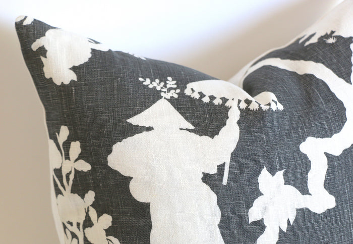 10 Sizes Available: SHANTUNG SILHOUETTE, Smoke / Schumacher Pillow Cover - Annabel Bleu