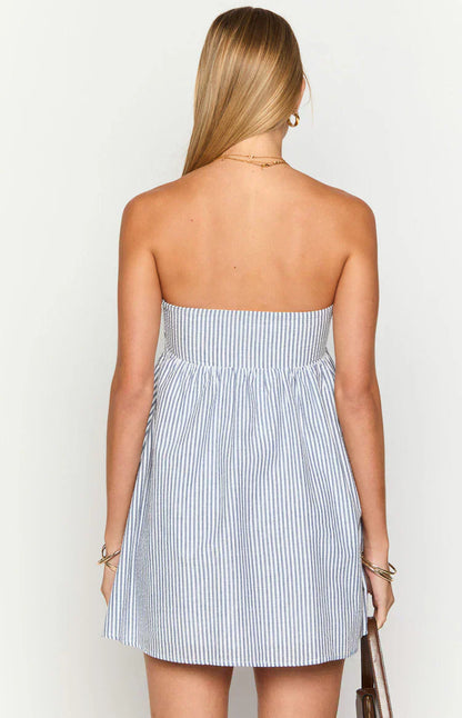 Anderson Blue Stripe Strapless Mini Dress