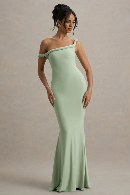 Lita | Light Green Twisted Asymmetric Maxi Dress