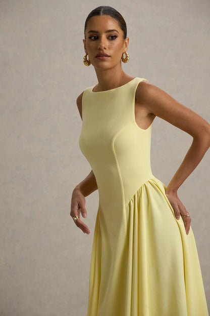 Muriel | Lemon Boat-Neck Volume-Hem Midi Dress