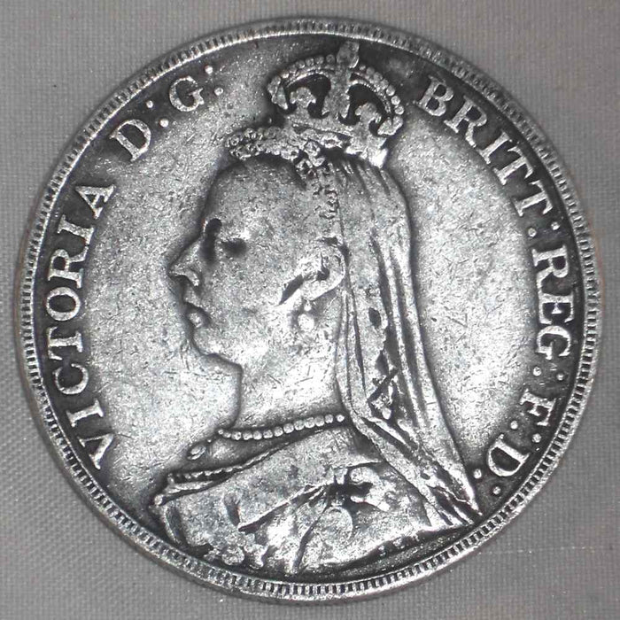 1889 Silver Coin from Great Britain Five Shillings or Crown Queen Victoria VF