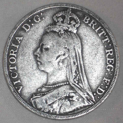 1889 Silver Coin from Great Britain Five Shillings or Crown Queen Victoria VF