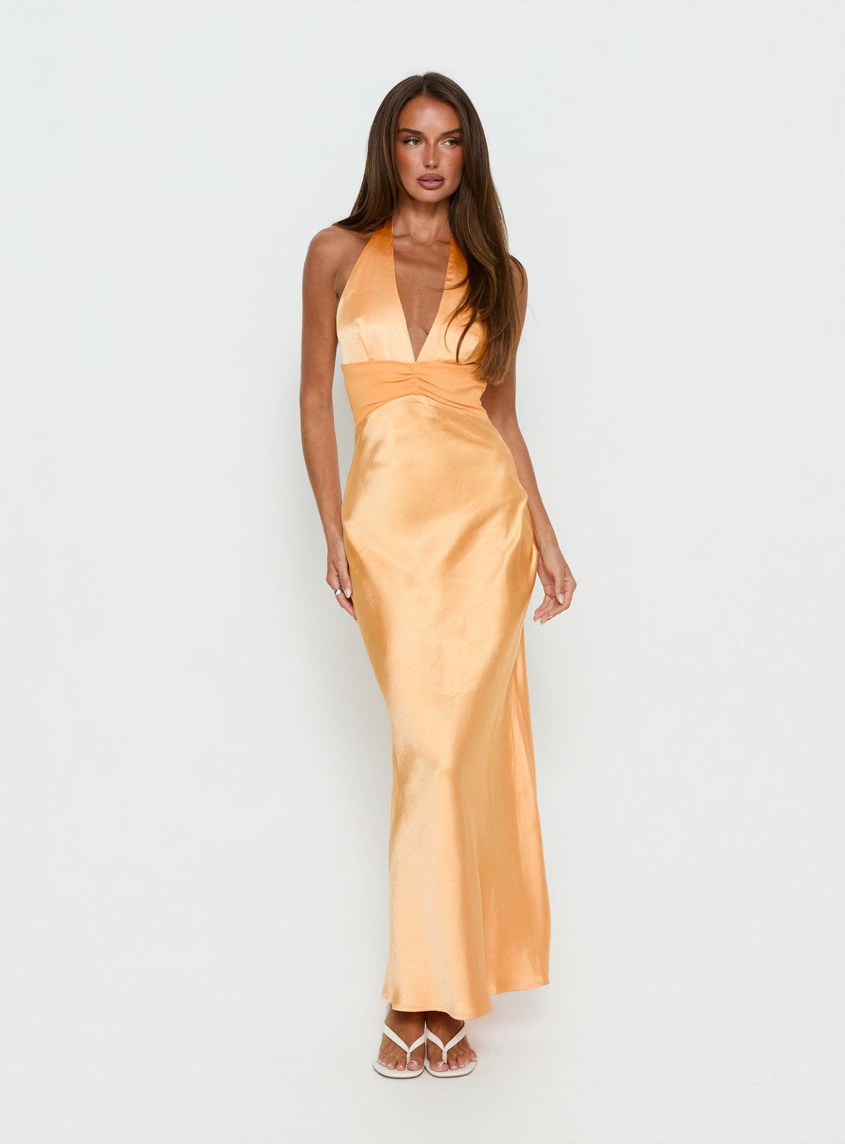 Sazenna Halter Plunge Maxi Dress Orange