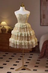 Golden Sweetheart Sequin Ruffle A-line Homecoming Dress