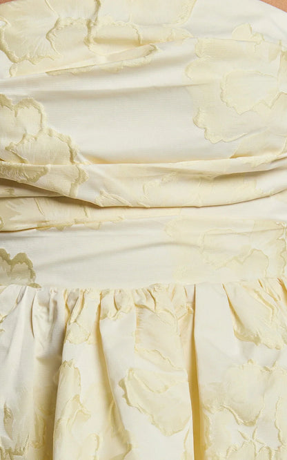 Laure Mini Dress - Strapless Jacquard Dress in Lemon