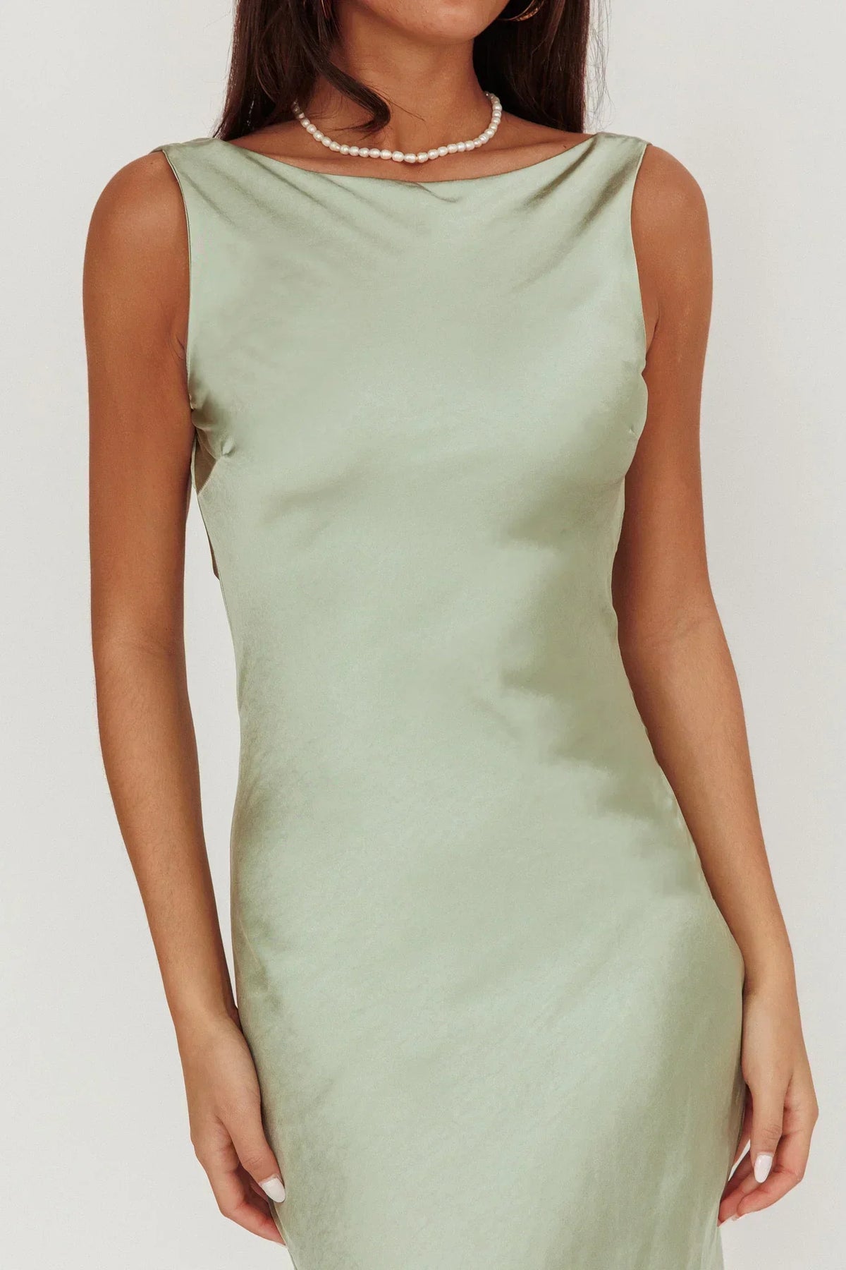 Carmine Satin Sleeveless Maxi Dress Sage
