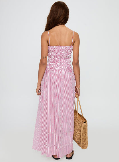 Loralei Shirred Maxi Dress Red Stripe