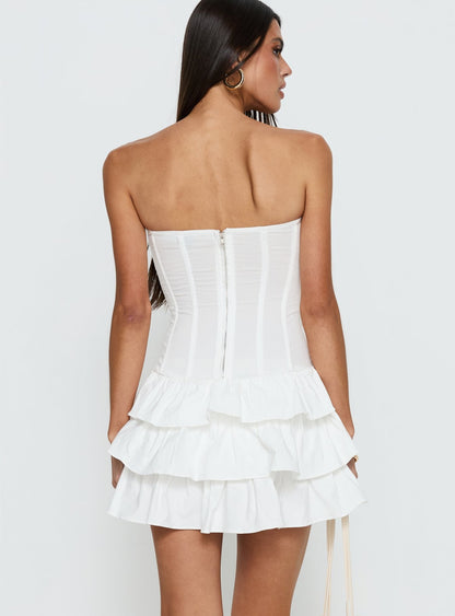 Valentia Tiered Mini Dress White