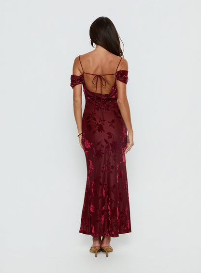 Green Gables Burnout Maxi Dress Burgundy