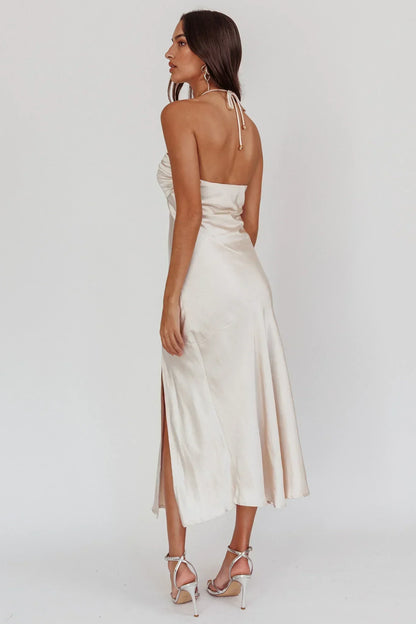 Kindred Spirit Strapless Gathered Bust Midi Dress Champagne