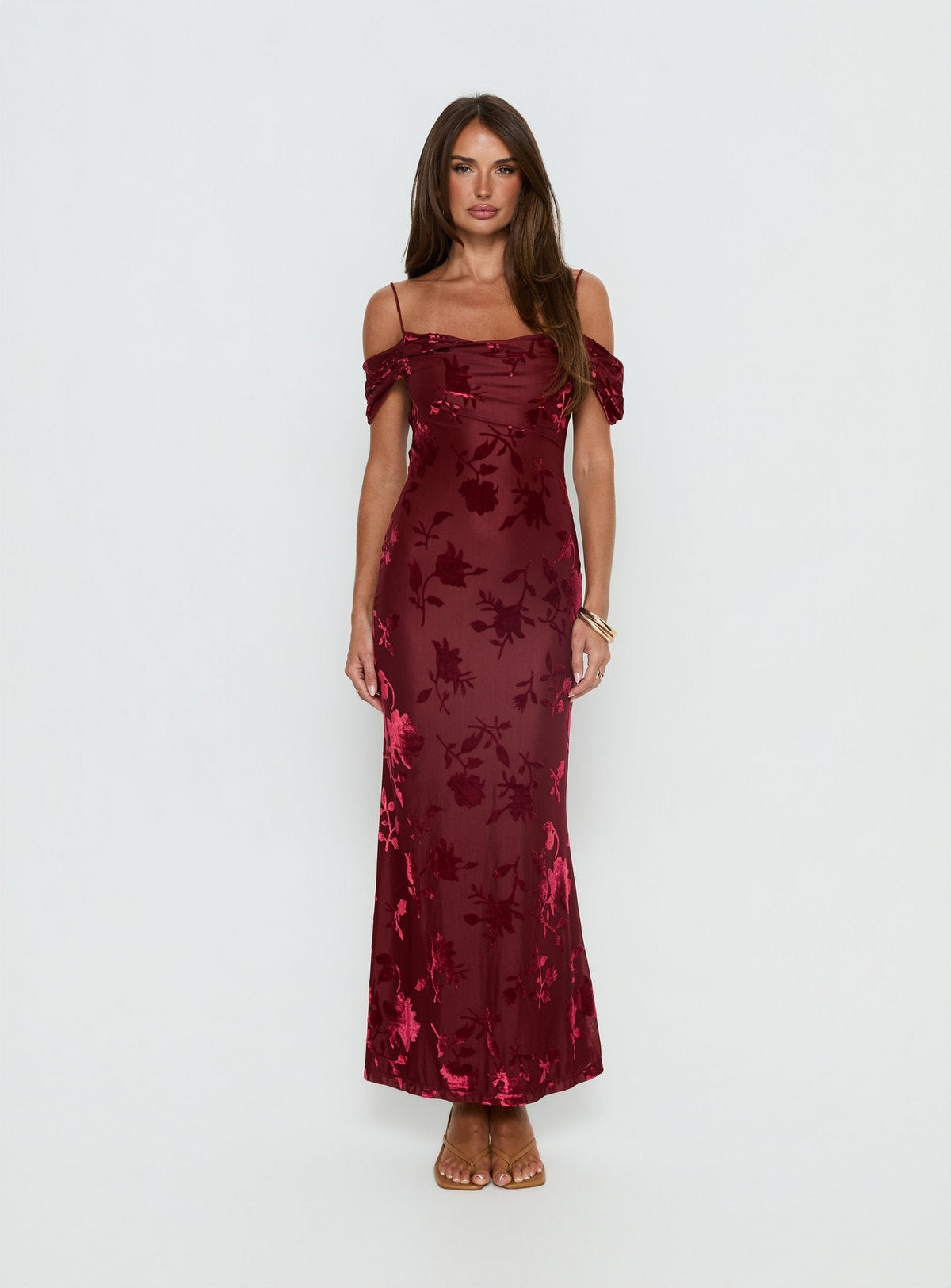 Green Gables Burnout Maxi Dress Burgundy
