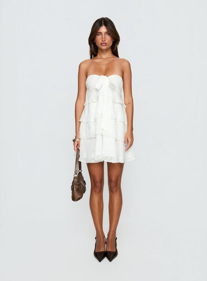 Kalari Strapless Layered Mini Dress White