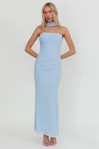 Truth Be Told Reverse Halter Maxi Dress Blue