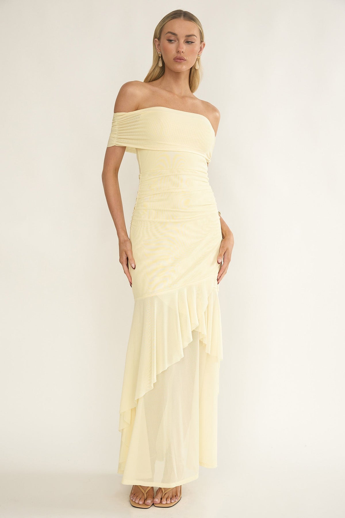 Kiarna Off-Shoulder Mesh Maxi Dress Butter
