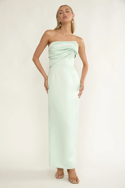 Fleur Sky Strapless Pleat Bust Maxi Dress Mint