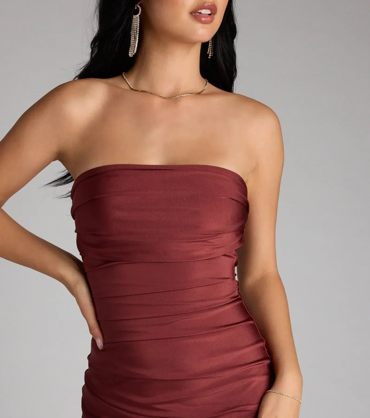 Anisley Strapless High Slit Column Formal Dress