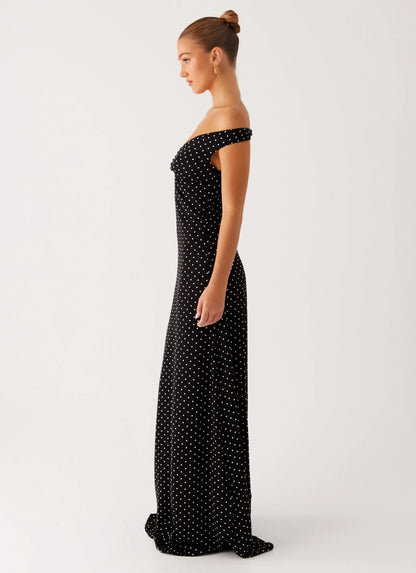 Melany Maxi Dress - Black Polka Dot