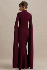 Esme | Burgundy Square-Neck Maxi Dress With Cape Sleeves