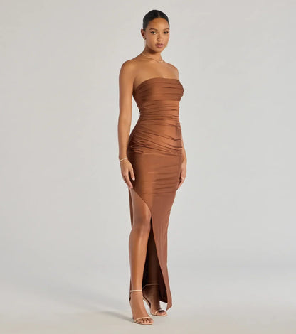 Anisley Strapless High Slit Column Formal Dress