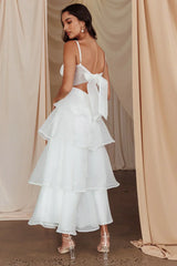 Provence Bloom Tiered Midi Dress White