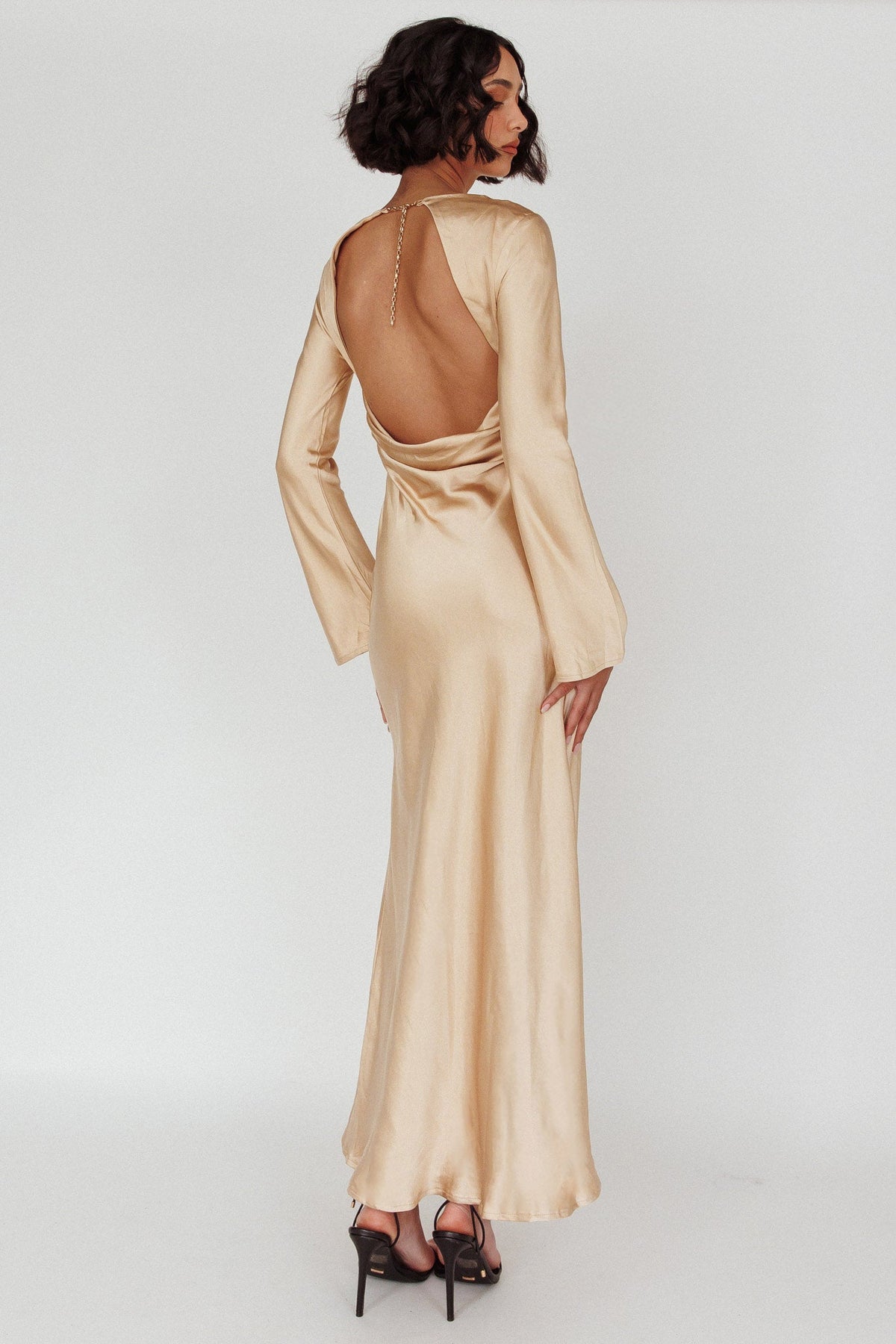 Lavera Open Back Long Sleeve Dress Beige