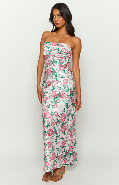 Astra Strapless Floral Satin Midi Dress