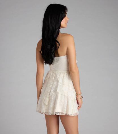 Love Stories Tie Front Ruffle Lace Skater Dress