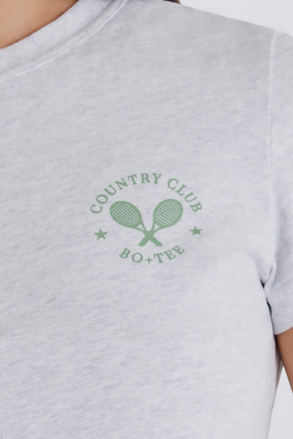 Cropped Graphic T-Shirt in Grey Marl