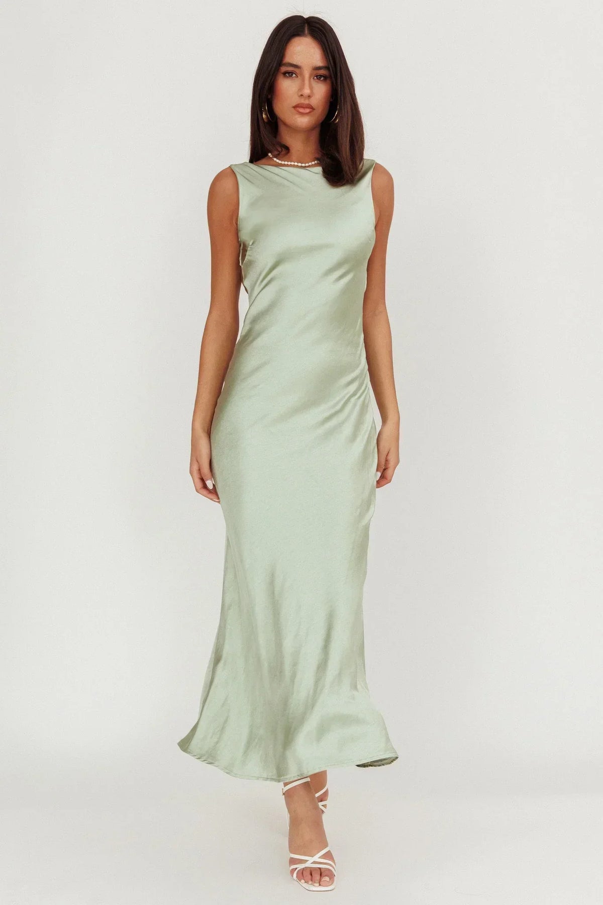 Carmine Satin Sleeveless Maxi Dress Sage