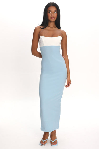 Regent Strapless Maxi Dress Contrast Blue