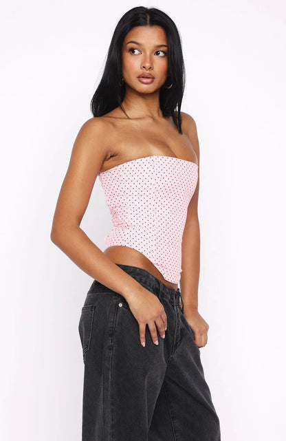 Let It Go Strapless Bustier Pink Polka Dot