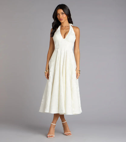 Ellen Lace-Up Halter A-Line Midi Formal Dress