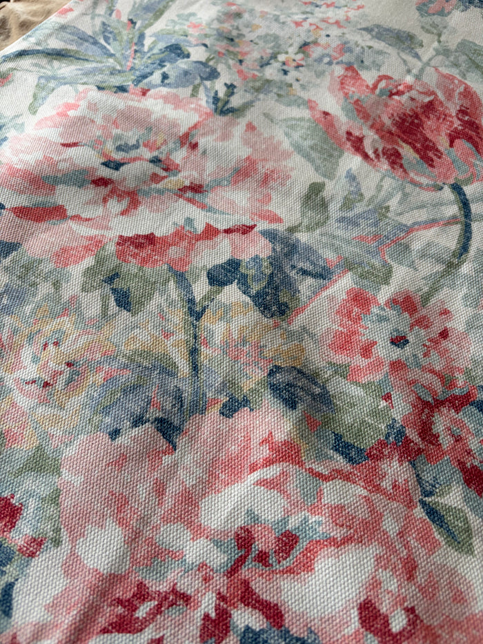 Sale: 22x22” Blue, Coral, and Grey Floral Pillow Cover - Annabel Bleu