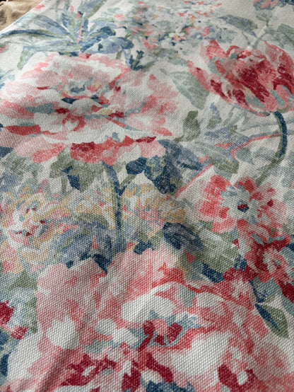 Sale: 22x22” Blue, Coral, and Grey Floral Pillow Cover - Annabel Bleu