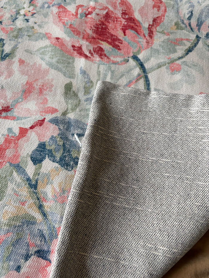 Sale: 22x22” Blue, Coral, and Grey Floral Pillow Cover - Annabel Bleu